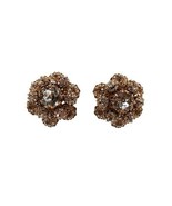 Vintage gold tone &amp; white rhinestone cluster button clip on earrings - £15.71 GBP