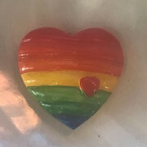 Estate Plastic Rainbow HEART Pin Brooch – 1.25 x 1.25 inches  – GOOD to VERY GOO - £6.86 GBP