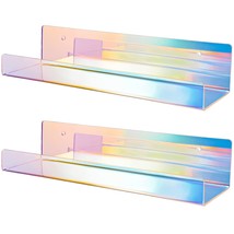 2Pcs Iridescent Wall Mounted Clear Acrylic Floating Shelves, Attom Tech 15&quot; Thic - £30.36 GBP