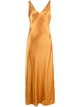 NWT Vince V-neck Slip Maxi in Dark Marigold Sleeveless Satin Dress S $425 - £118.64 GBP