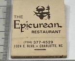 Vintage Matchbook The Epicurean Restaurant Charlotte, NC  gmg  Unstruck - £9.86 GBP