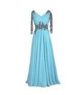 Vintage Sheer Long Sleeves V Neck Beaded Formal Prom Evening Dresses Lig... - £101.68 GBP