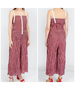 AVN ITALY Red White Gingham Vichy Check Sleeveless Jumpsuit Crushed Cotton 42 M - $205.15 CAD