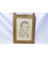 John Wayne Pencil Portrait 11&quot; x 17&quot; Custom Barn Wood Frame 1981 Chris Wood - $58.79
