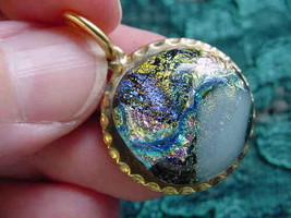 (#DB-201) Dichroic Glass Brass Pendant Jewelry White Blue Purple - £8.97 GBP
