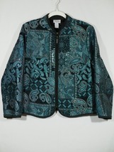 Vtg Renaissance Blue Black Long Sleeve Tapestry Jacket Women&#39;s Petite Si... - £15.71 GBP