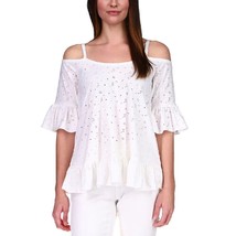 Michael Kors Off Shoulder Ruched Top White (Size L) New W Tag - £46.41 GBP