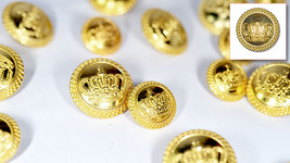 Set of Die Cast Metal Blazer Buttons CROWN-GOLD Gold Colour 3L/7S ø20mm ø15mm - £14.36 GBP