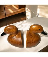 Vintage Wooden Hand Carved Decoy Duck Bookends Cabin Home Office Decor - $37.39