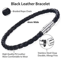 Mens Womens Leather Bracelet Brown Black Braided Bracelets for Men Stainless Ste - £14.17 GBP