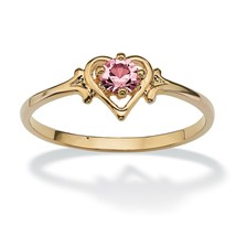PalmBeach Jewelry Birthstone Gold-Plated Heart Ring-October-Tourmaline - £20.63 GBP
