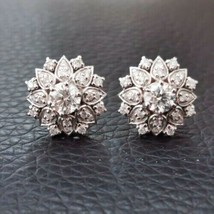 3Ct Simulated Round Diamond Cluster Stud Earring&#39;s 14K White Gold Plated Silver - £66.48 GBP