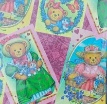 Vintage American Greetings Gift Wrap Paper Girl Bear Car Flowers Retro N... - £7.94 GBP