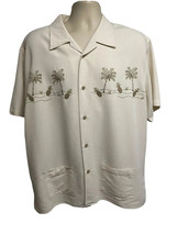 Havana Cuban Hawaiian Beige Silk Embroidered Button Front Shirt Large Pockets - £39.56 GBP