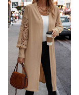 Parchment Lace Patchwork Ribbed Knit Open Front Duster Cardigan - $21.73