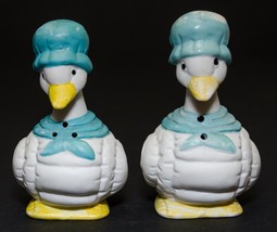 Salt and Pepper Shakers Blue Duck Goose with Hat Ceramic Vintage - $5.93