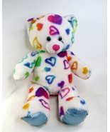 Build A Bear White Rainbow Hearts Teddy Bear Blue Sparkle Ears And Feet 16&quot; - £11.95 GBP
