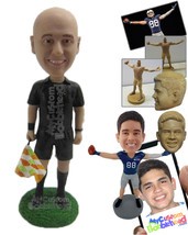 Personalized Bobblehead Soccer Sideline Referee Assistant With Flag In Hand - Sp - £66.84 GBP