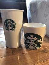 Starbucks Lot Of (2) White Siren Mermaid Coffee Mugs 14oz &amp; 10 Oz 2017 - £10.27 GBP