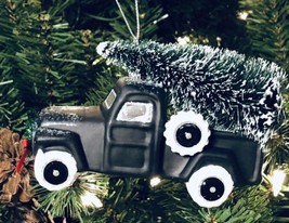 Hobby Lobby Christmas Ornament Glass Vintage Black Pickup Truck Tree In Box - £11.21 GBP