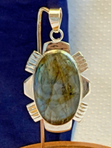 Sterling Silver Pendant 19.79g Fine Jewelry Iridescent Semi Precious Stone - £39.65 GBP