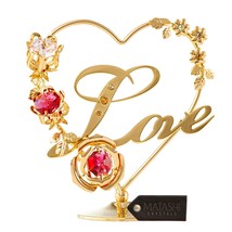 24k Gold Plated Love Table Top Ornament w/ Red and Pink Crystals by Matashi - £13.66 GBP