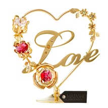 24k Gold Plated Love Table Top Ornament w/ Red and Pink Crystals by Matashi - £13.57 GBP