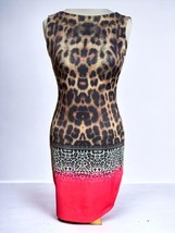 Venus Ladies Sleeveless Pink Animal Leopard Print Sheath Mini Dress Small - £26.67 GBP