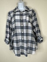 BonWorth Womens Size L Plaid Pocket Button Up Shirt 3/4 Roll Tab Sleeve - £8.57 GBP