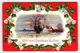 Christmas Postcard Country Cottage Sunset Embossed Nash Series 27 Vintage 1910 - £8.54 GBP