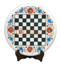 12&quot; Round Marble Chess Play Table Top Turquoise Hakik Floral Inlay Decor E125 - £296.90 GBP