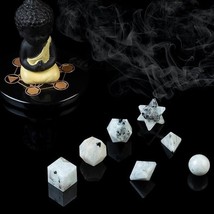 Moonstone  7Pcs Sacred Geometry Set Platonic Solids with Wooden Box 15-20MM - £22.21 GBP