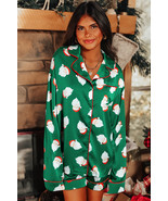 Green Christmas Santa Claus Satin Shirt and Shorts Pajama Set - $5,073.66 MXN