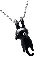 Black Cat Hand Blown Glass Black Kitty Necklace - $51.23