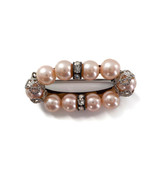 VINTAGE OVAL BROOCH PINK HUE PEARL BEADS &amp; SILVER TONE FASHION JEWELRY R... - £18.18 GBP