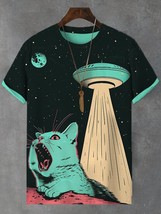 Men&#39;s Cat Sucked Away By UFO Future Art Print T-Shirt - $20.00