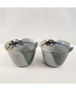 John Bade Hawaii Studio Pottery Bowls Ribbon Design Stoneware Vtg Pair - £76.30 GBP