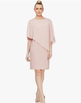 NWOT Ignite Evenings Pink Short Chiffon Beaded Capelet Dress Special Occ... - $71.25