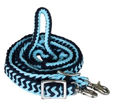 Horse Western Nylon Braided Knotted Roping Barrel Reins Light Blue Black... - $402.48 MXN