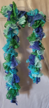 Handmade Blue Teal Green Ruffle Scarf Crochet Boho Soft Clothing Accesso... - $7.99