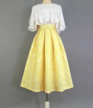 Yellow A-line Midi Pleated Skirt Outfit Spring Women Custom Plus Size Midi Skirt image 1