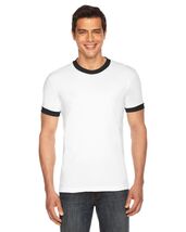 American Apparel Fine Jersey Ringer T-Shirt White Black Medium Unisex Ba... - $8.99