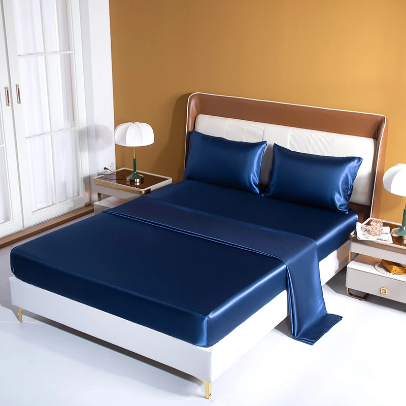 Satin Bedding Sheet Set Solid Color Fitted Sheet Set Single Double  Size Bed She - £193.89 GBP