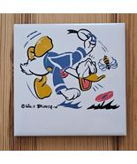 Vtg 1940s Walt Disney Donald Duck Ceramic Tile Wall Plaque Hand Screen P... - $61.98