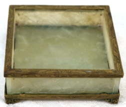 Antique Chinese Export  Translucent Jade and Brass Pin Dish Trinket Holder - $89.99