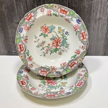 Pair of Copeland &amp; Garrett Late Spode Floral 3125 Rimmed Soup Bowls 9 5/8&quot; Peony - £37.93 GBP