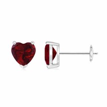 ANGARA 6MM Natural Garnet Solitaire Heart Stud Earrings in 14K White Gold - £269.10 GBP