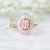 1.25Ct Oval Cut Morganite Halo Engagement Ring 14K Rose Gold Over For Christmas - £91.91 GBP