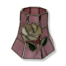 VTG Pink Tiffany Stained Glass White Rose Tea Light Lamp Shade 4”H x 4.5”Dia EUC - £12.70 GBP