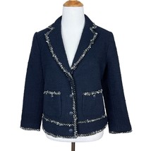 Talbots Tweed Blazer Jacket Womens 2 Navy Blue 3/4 Sleeve Lined Career Office - £39.95 GBP